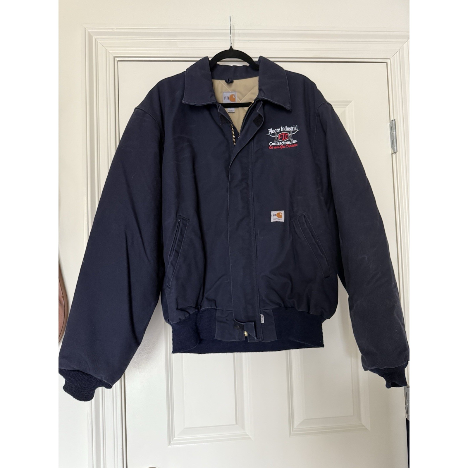 Carhartt Fr Flame Resistant Work Jacket Navy Blue Insulated Duck Coat Bomber